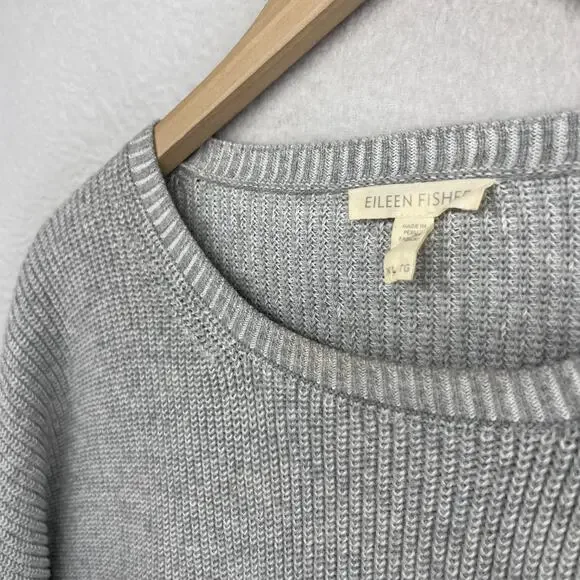 EILEEN FISHER Sweater XL Organic Cotton Shaker Knit Stitch Dolman Sleeve Gray - Picture 4 of 14